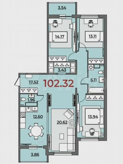 4-к. квартира, 103,9 м², 4/10 эт.
