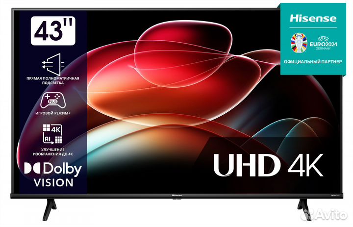 Телевизор hisense 43 A6 K Smart,vidaa,UHD,4K,Wi-Fi