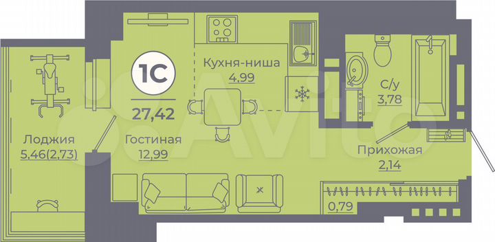 Квартира-студия, 27,2 м², 18/24 эт.