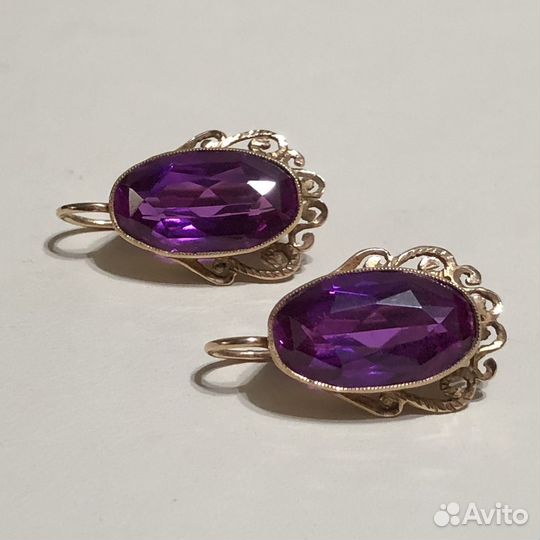 Золотые серьги 583 аметист