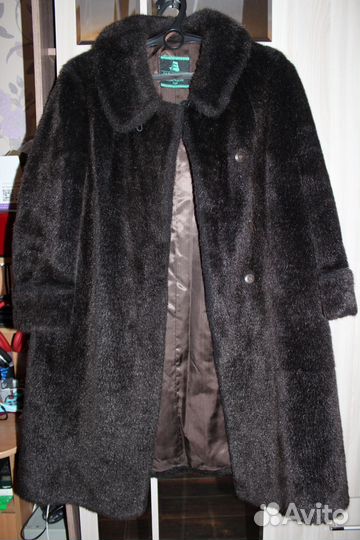 Шуба Большевичка СССР, иск. мех, коричневая б/у