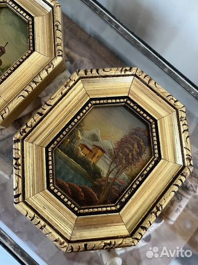 Картина антикварная живопись в раме дерево
