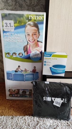 Каркасный бассейн 305х76+фильтр-насос+тент+коврик