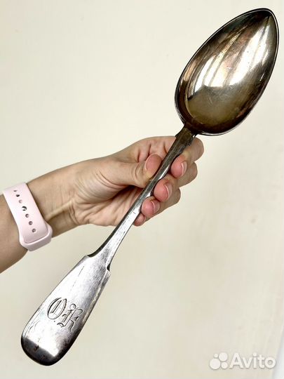 Огромная ложка салатная, серебро 84 проба 143,2 г