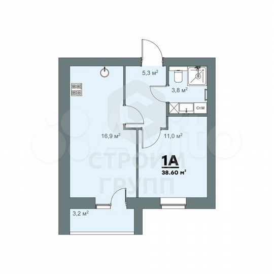 1-к. квартира, 38,6 м², 1/9 эт.