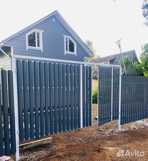 Забор из профнастила 20 м с воротами 4 м