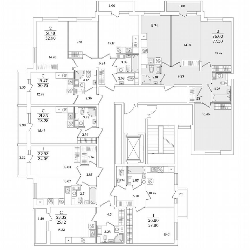 3-к. квартира, 77,5 м², 8/9 эт.