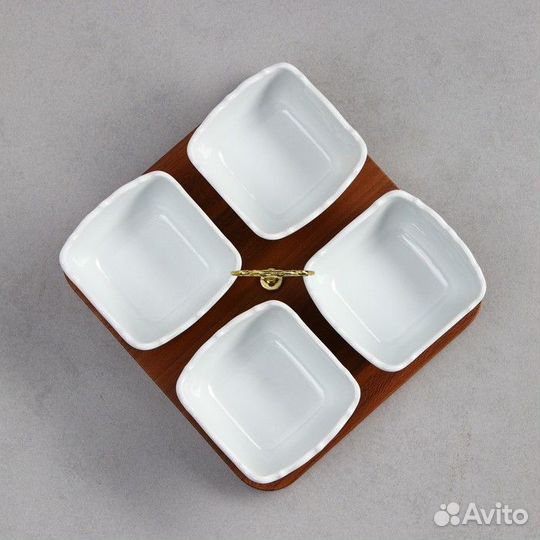 Менажница 'Капель', 4 шт 200 мл, деревянное основа