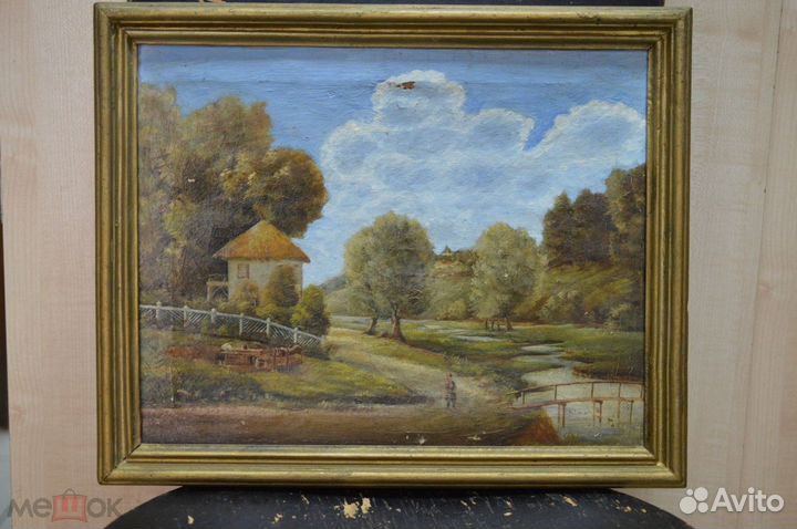 Старинная картина пейзаж на холсте