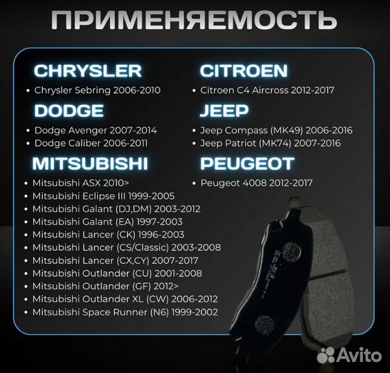 Колодки тормозные передние mitsubishi ASX/lancer/o