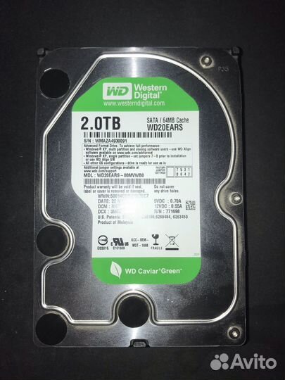 Жесткий диск Western Digital WD Green 2 тб WD Cavi