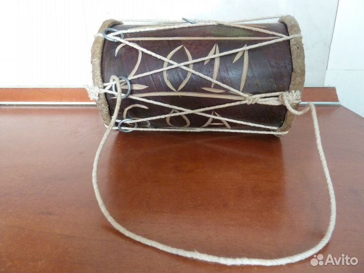 Барабан из Индии новый Дерево, кожа, ручная работа