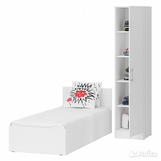 Кровать белая односпальная 800 с пеналом Стандарт, цвет белый, спальное место 800х2000 мм., без матр