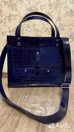 Сумка натуральная кожа синяя