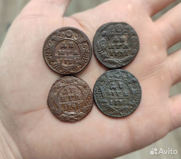 Монета деньга 1731г.,1735г.,1748г