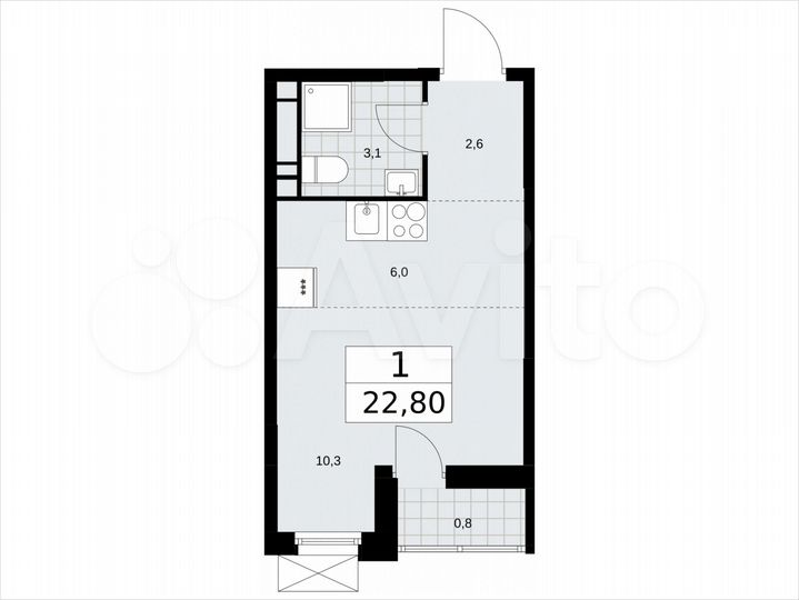 Квартира-студия, 22,8 м², 13/16 эт.