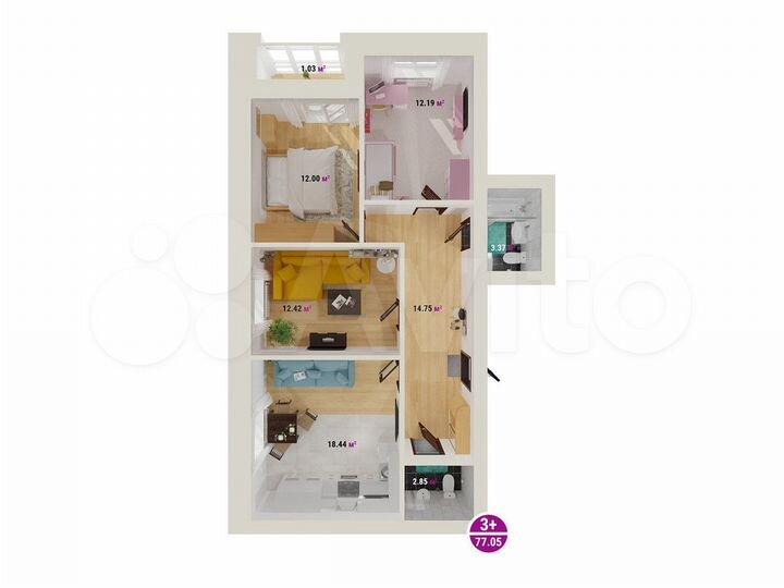 3-к. квартира, 77,1 м², 5/8 эт.