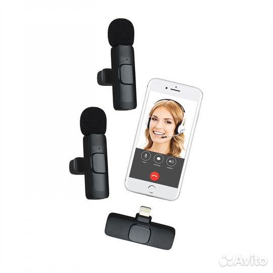 Микрофон петличка беспроводной двойной для iPhone