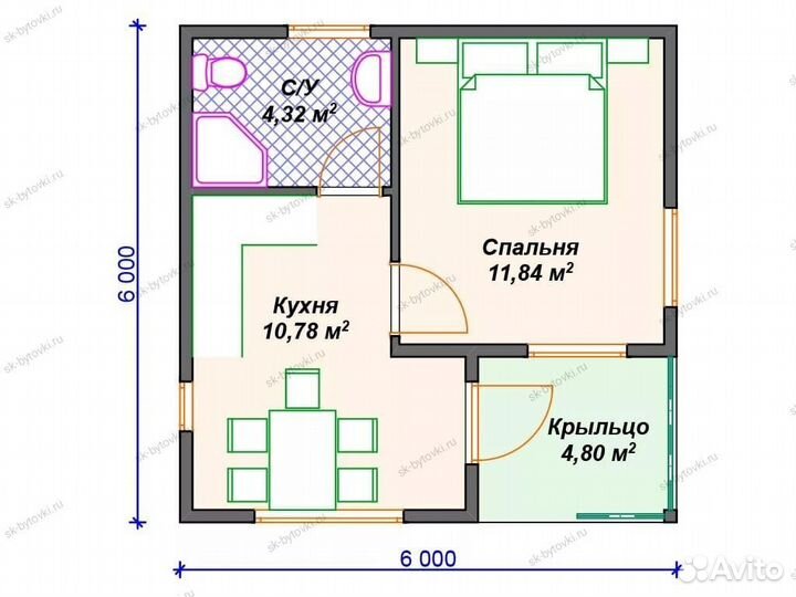 Каркасный садовый дом 6х6м с верандой