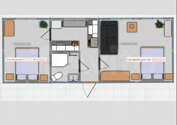 2-к. квартира, 40 м², 2/4 эт.