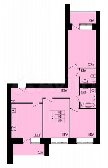 3-к. квартира, 85,2 м², 1/12 эт.