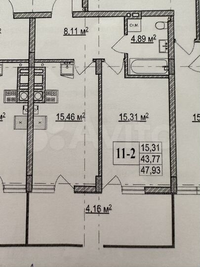1-к. квартира, 43,8 м², 1/6 эт.
