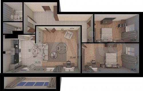 3-к. квартира, 97,9 м², 12/21 эт.