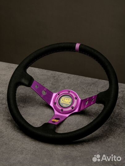 Спортивный руль omp фиолетовый замшевый