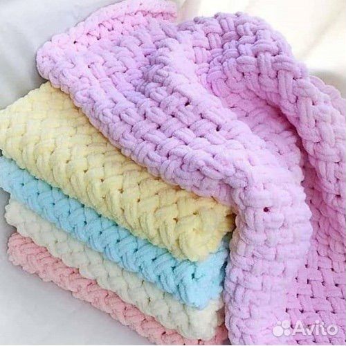 Детские пледы вязаные из Alize Puffy на заказ