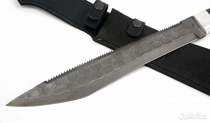 Нож Мачете №4 сталь дамаск полный камень с пилой