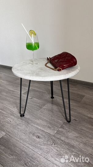 Журнальный столик круглый «Белый мрамор» d50; h42