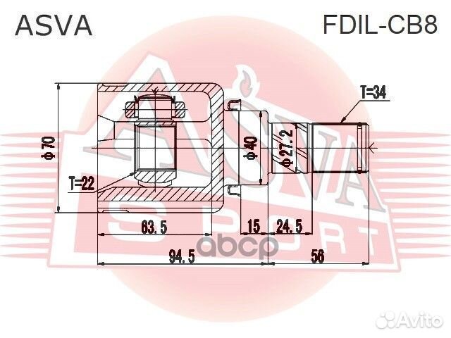 ШРУС внутренний левый 22x40x34 fdil-CB8 asva