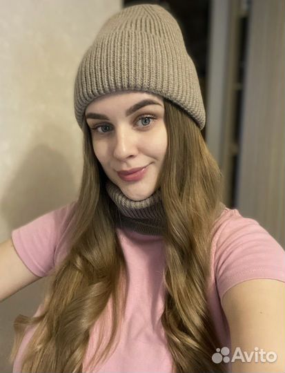 Шапка бини женская зимняя со снудом новая
