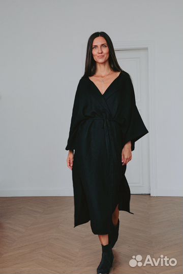 Черное платье кимоно