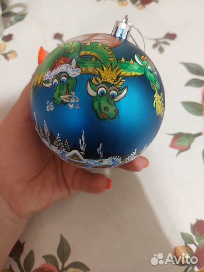 Елочный шар 10см, ручная роспись, пластик