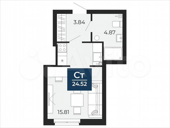 Квартира-студия, 24,5 м², 2/24 эт.