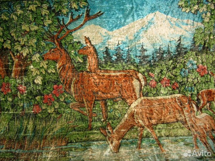 Ковёр плюшевый Олени на фоне гор винтаж СССР