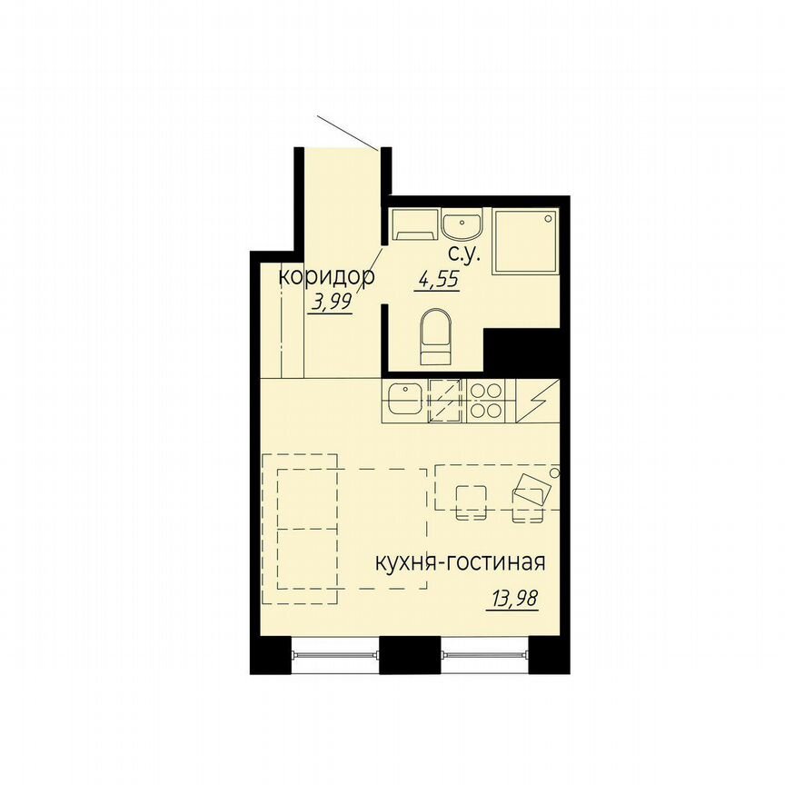 Апартаменты-студия, 22,5 м², 5/10 эт.