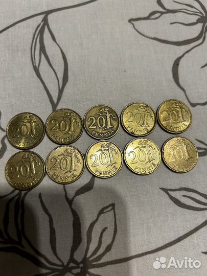 Монеты 20 пенни 10штук