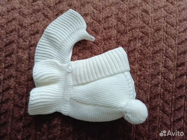 Шапка-шлем для новорождённого малыша зима вязаная