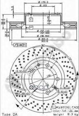 Диск тормозной левый porsche 911 (993) 1993/10