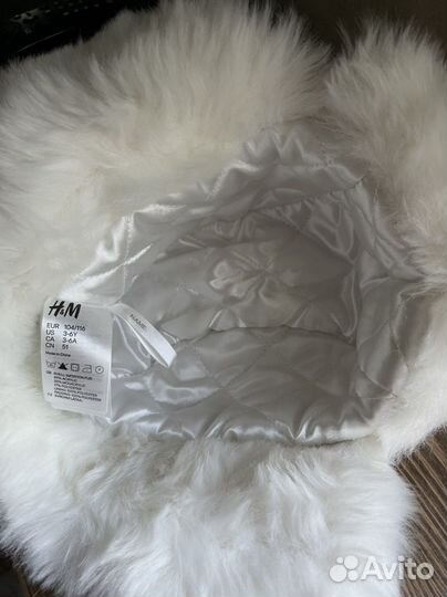 Шапка белая меховая H&M р.104-116