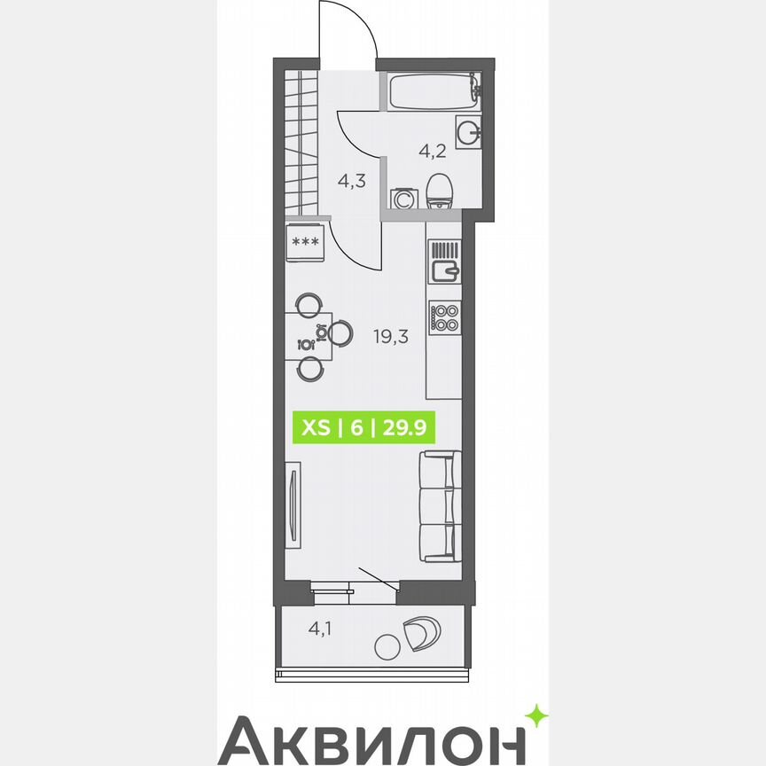 Квартира-студия, 29,9 м², 3/13 эт.