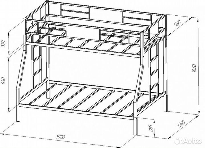 Двухъярусная кровать с двумя лестницами