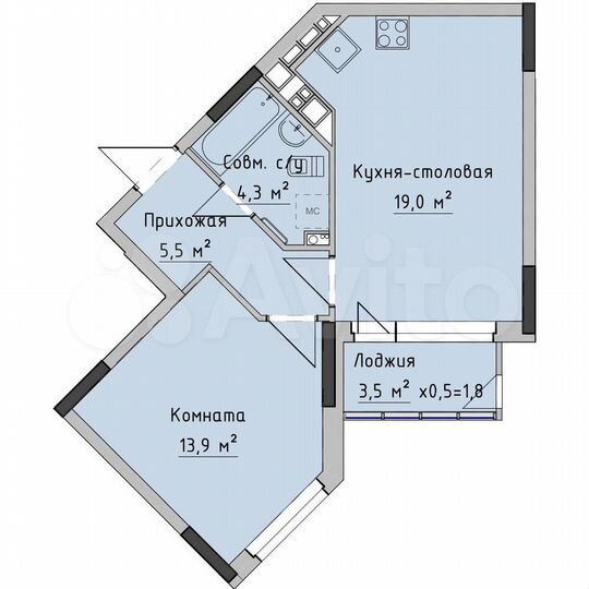 1-к. квартира, 42,6 м², 10/18 эт.