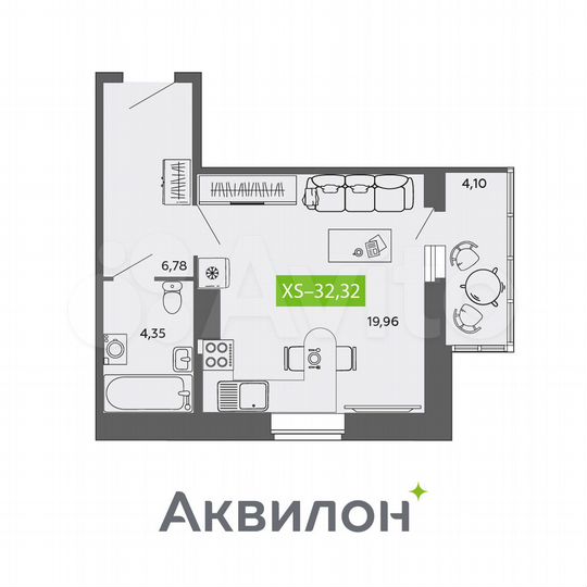 Квартира-студия, 32,3 м², 8/9 эт.