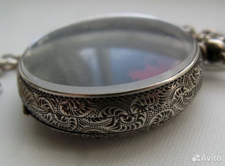 Антикварный Часовой Локет и Цепь Серебро Швейцария