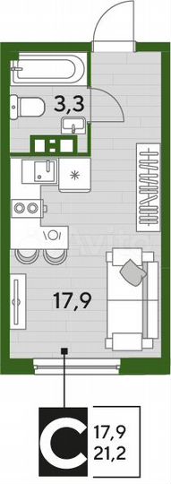 Квартира-студия, 21,2 м², 5/16 эт.