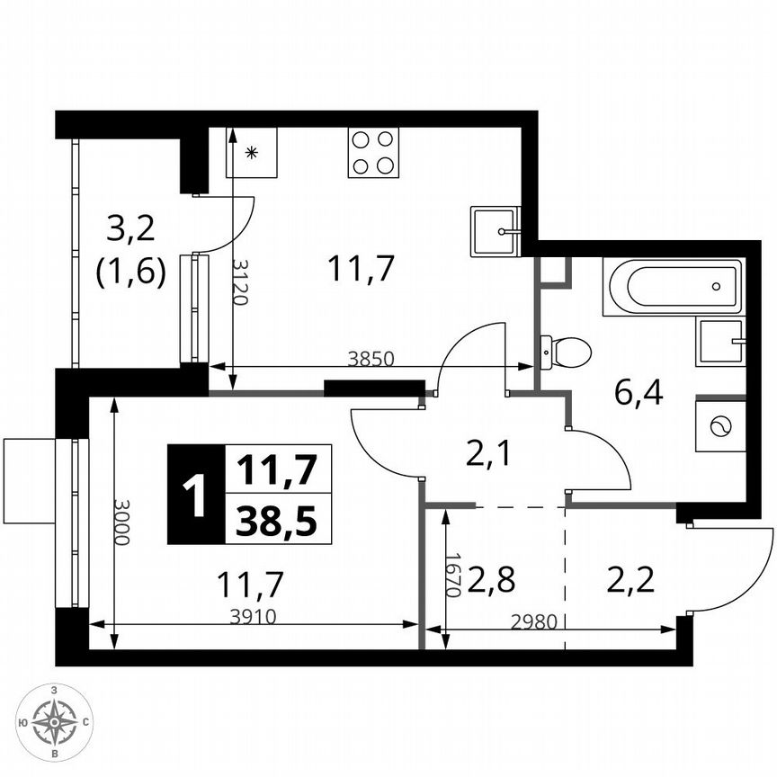 1-к. квартира, 38,5 м², 2/25 эт.