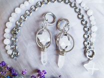 Ожерелье и серьги из натуральных камней, кварц